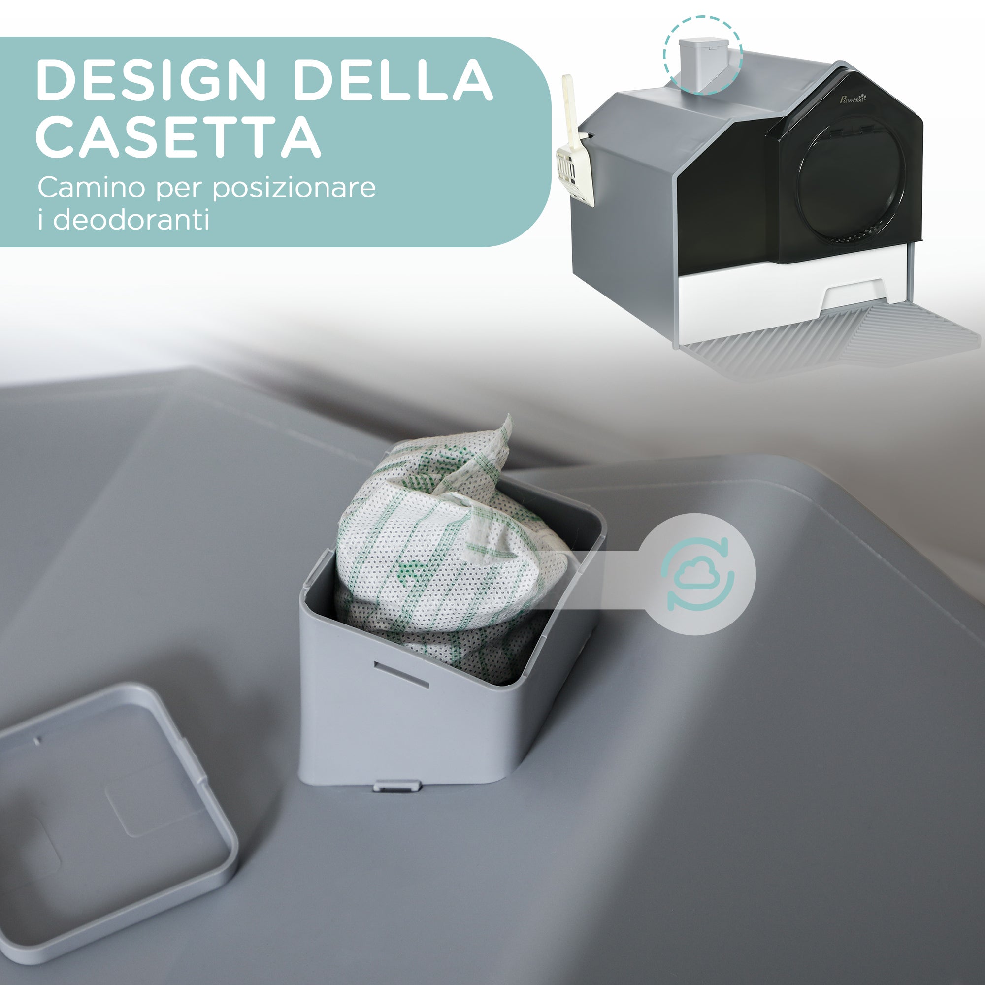 EASYCOMFORT Lettiera per Gatti con Paletta e Deodorante, Design Pieghevole  con Maniglia, 52x41x38 cm