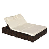 easycomfort easycomfort lettino sdraio da giardino doppia con tettuccio e schienale reclinabile in rattan pe marrone ecrema
