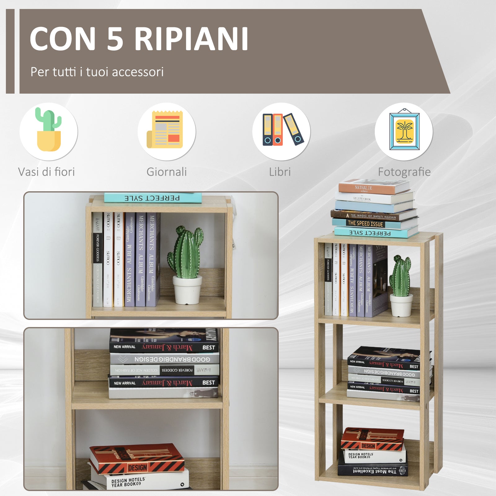 EASYCOMFORT Libreria Scaffale in Legno con 3 Ripiani Design  Antiribaltamento 40x29.2x87.9cm