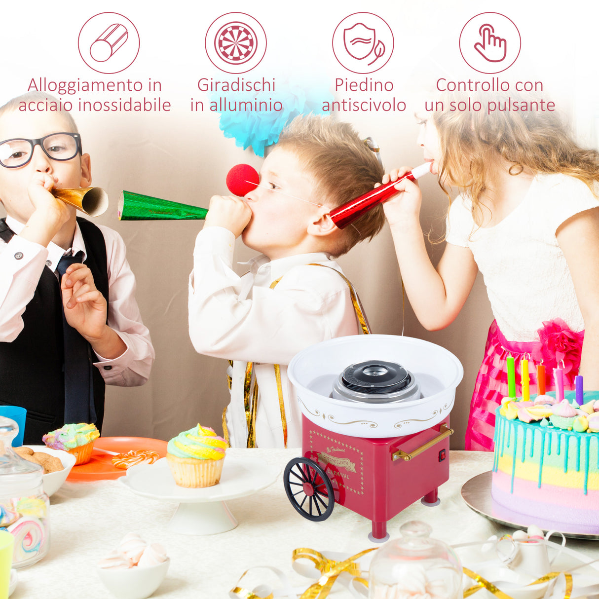 easycomfort easycomfort macchina per zucchero filato 450w con accessori 30x30x28cm rosso