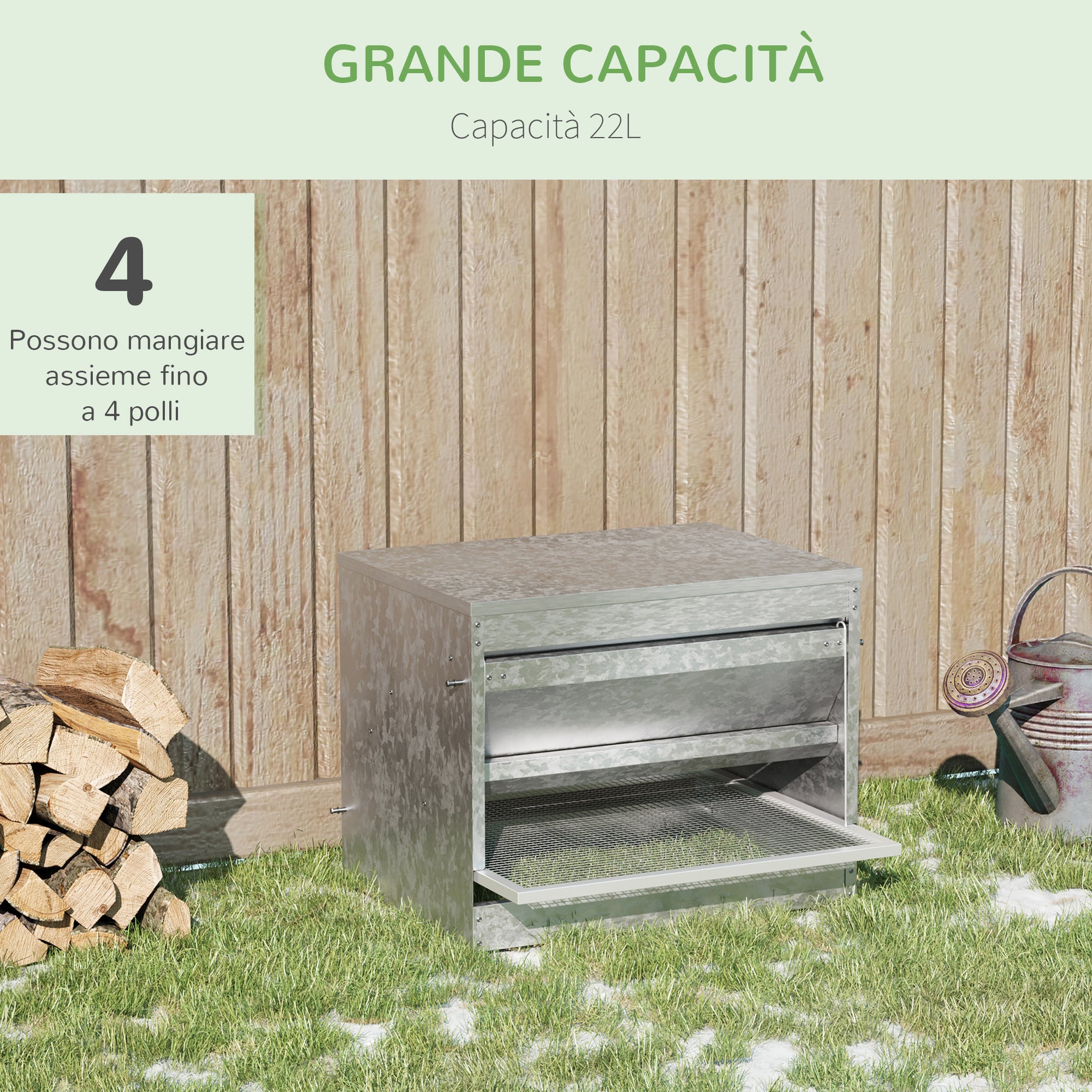 EASYCOMFORT Mangiatoia per Galline 8.5 Litri 5 Polli, con Coperchio e  Pedale, 56x37x18.5cm, Argento