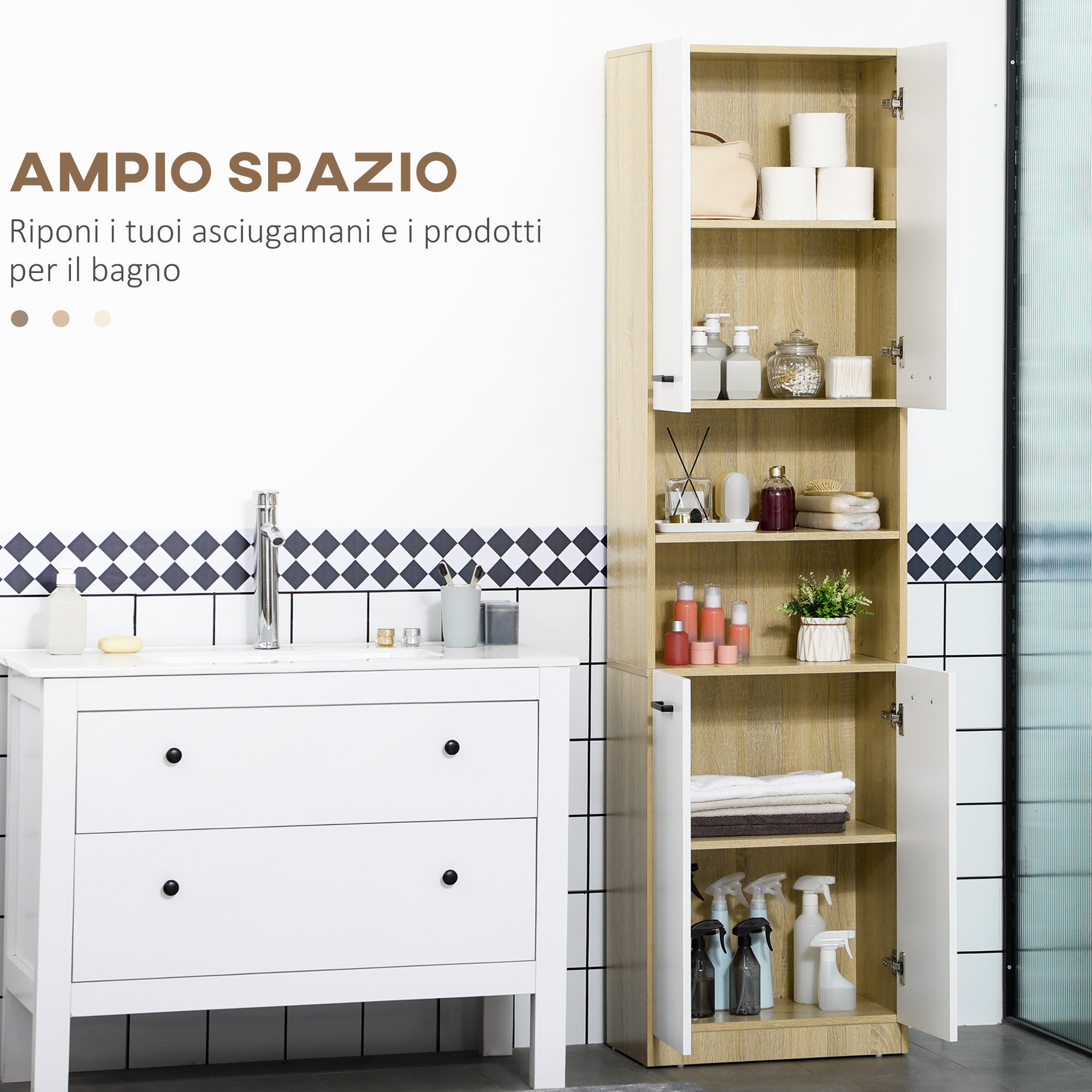 EASYCOMFORT Mobiletto Bagno a 2 Cassetti in Truciolato con Lavabo in  Ceramica Sintetica, 61x37x88 cm, Bianco