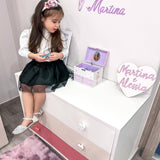 easycomfort easycomfort mobile cassettiera con gambe in legno di pino 3 cassetti bianco e rosa 90 x 42 x 80cm