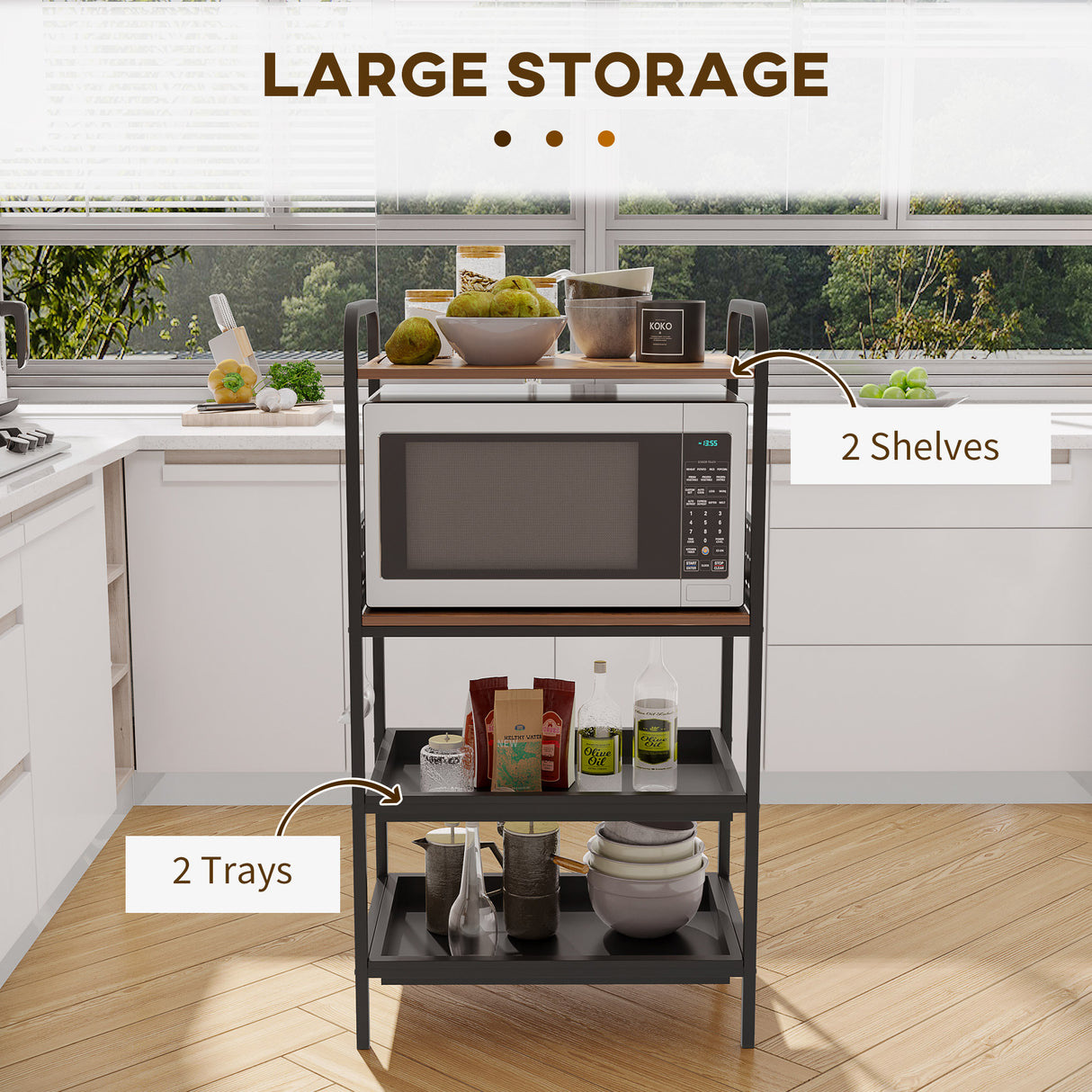 easycomfort easycomfort mobile cucina a 4 livelli con 6 ganci 2 vassoi e 4 ripiani rimovibili in mdf e acciaio 60x40x112 cm marrone