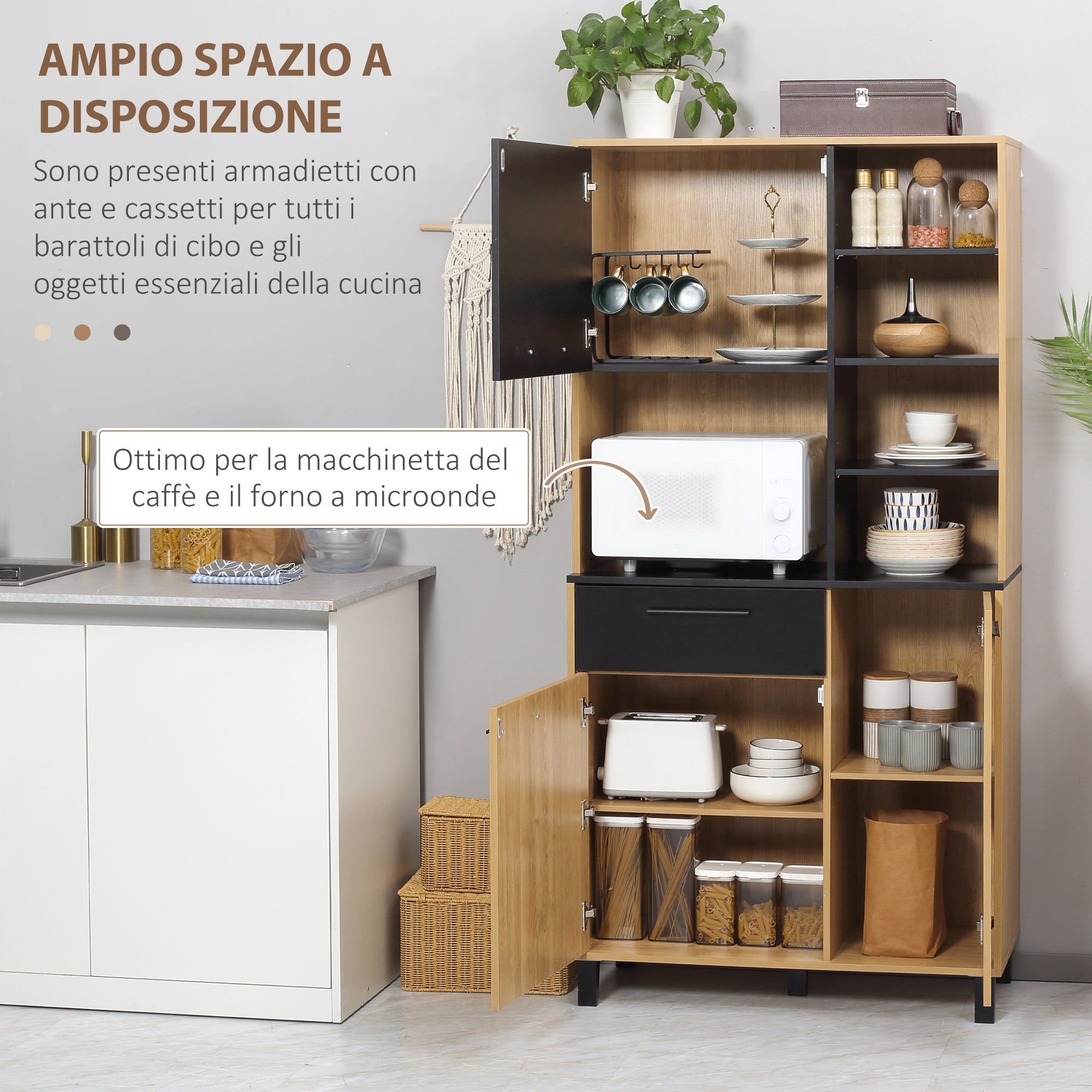 EASYCOMFORT Mobile Cucina Moderno in Truciolato e Legno di Pino con Cassetti  e Ripiani Regolabili, 90x40x180 cm