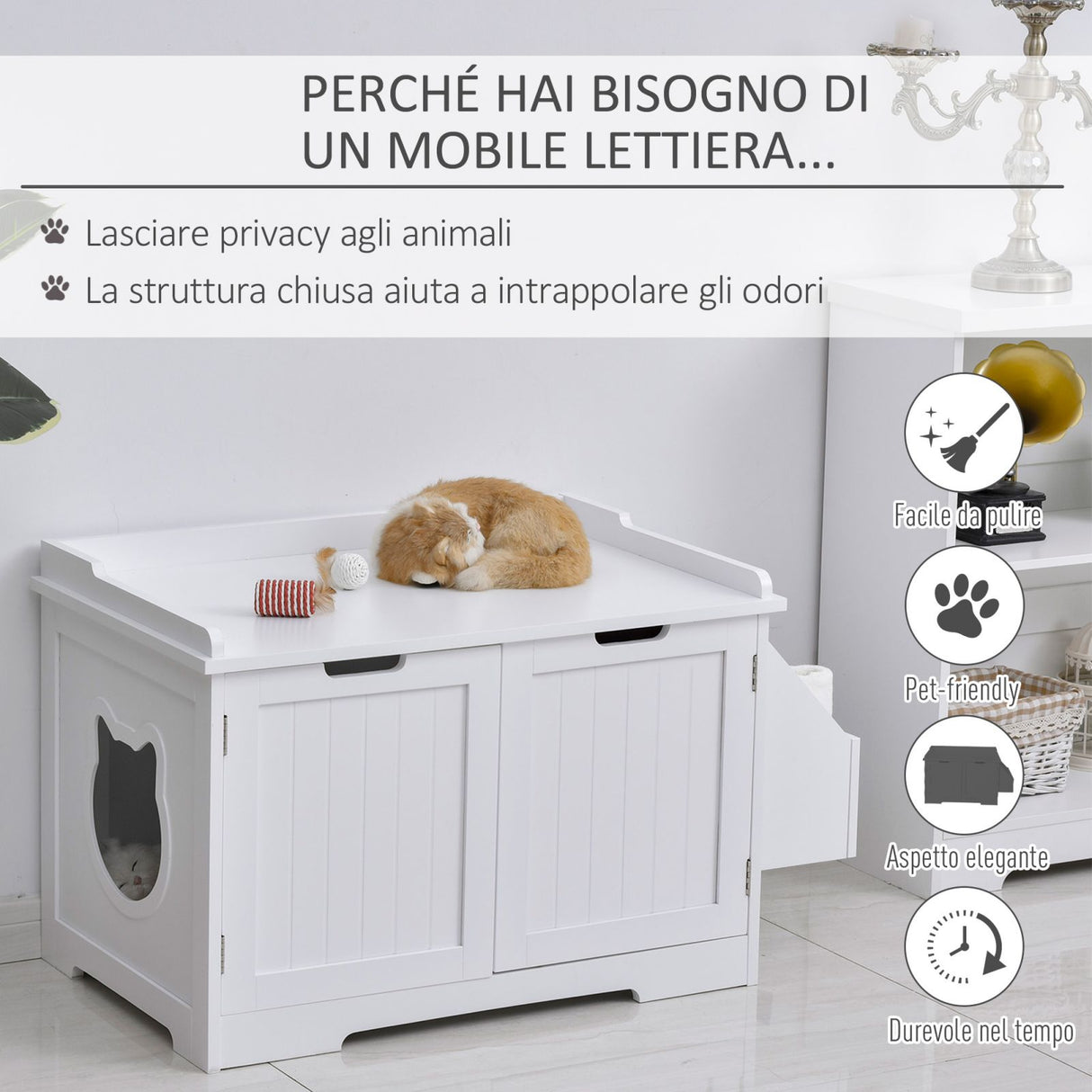 easycomfort easycomfort mobile lettiera per gatti a 2 ante con portaoggetti laterale 88 5x48x51 5cm bianco