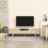 easycomfort easycomfort mobile porta tv con ante e cassetto per tv fino a 60 in mdf bianco e legno 160x40x45cm