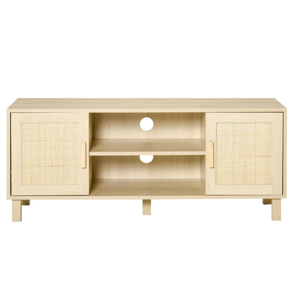 easycomfort easycomfort mobile porta tv con vani aperti e ante in rattan color legno 115x40x48cm