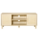 easycomfort easycomfort mobile porta tv con vani aperti e ante in rattan color legno 115x40x48cm