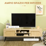 easycomfort easycomfort mobile porta tv fino 60 in legno e rattan stile boho con 2 armadietti 50x39x48 3cm naturale