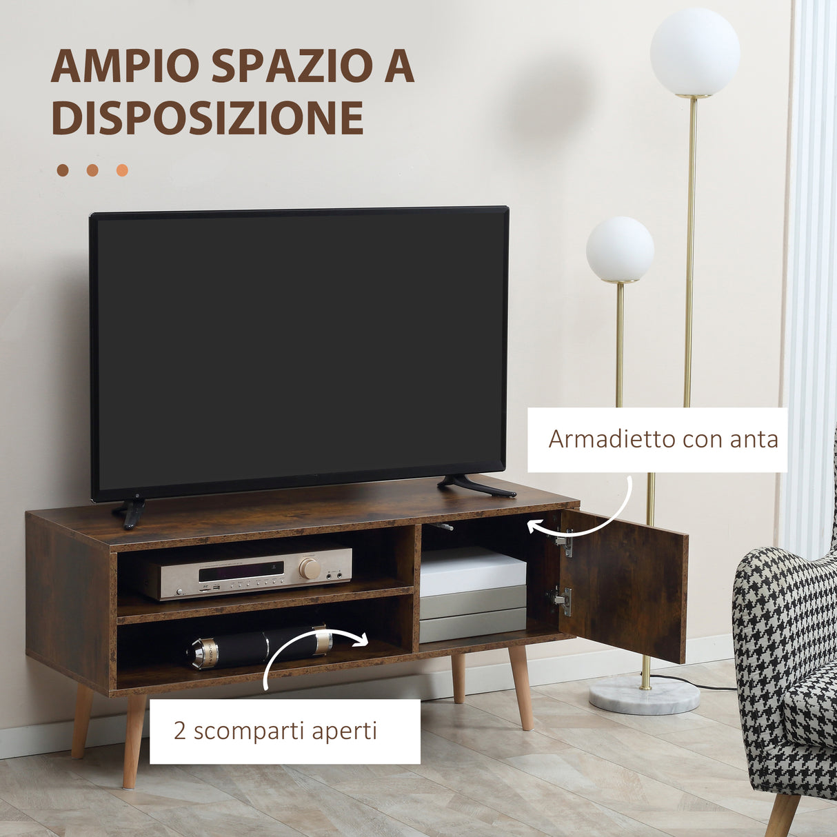 easycomfort easycomfort mobile porta tv fino a 55 con vano aperto e armadietto in legno 110x40x50cm marrone