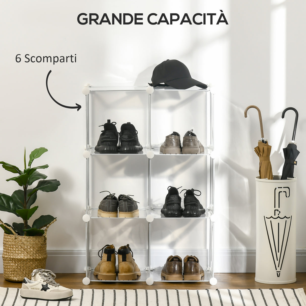 easycomfort easycomfort mobile scarpiera modulare salvaspazio 6 cubi in plastica pp 65x32x162 cm trasparente