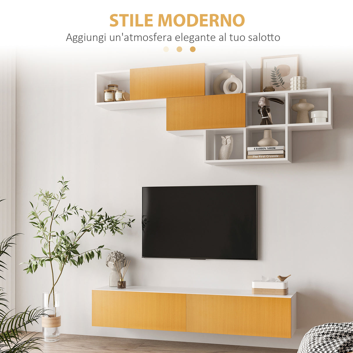 easycomfort easycomfort mobile tv sospeso per tv 60 max con armadietto a parete set 2 pezzi in truciolato per soggiorno e camera da letto