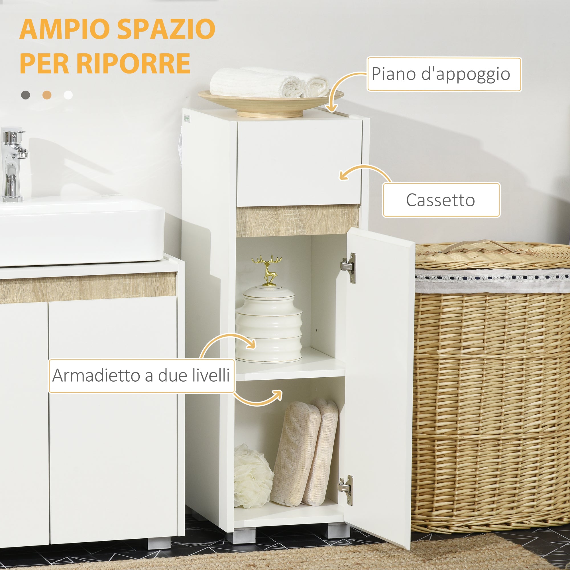 EASYCOMFORT Armadietto Pensile Bagno in Legno Stile Country con Ripiano  Regolabile, 60x30x60cm, Bianco