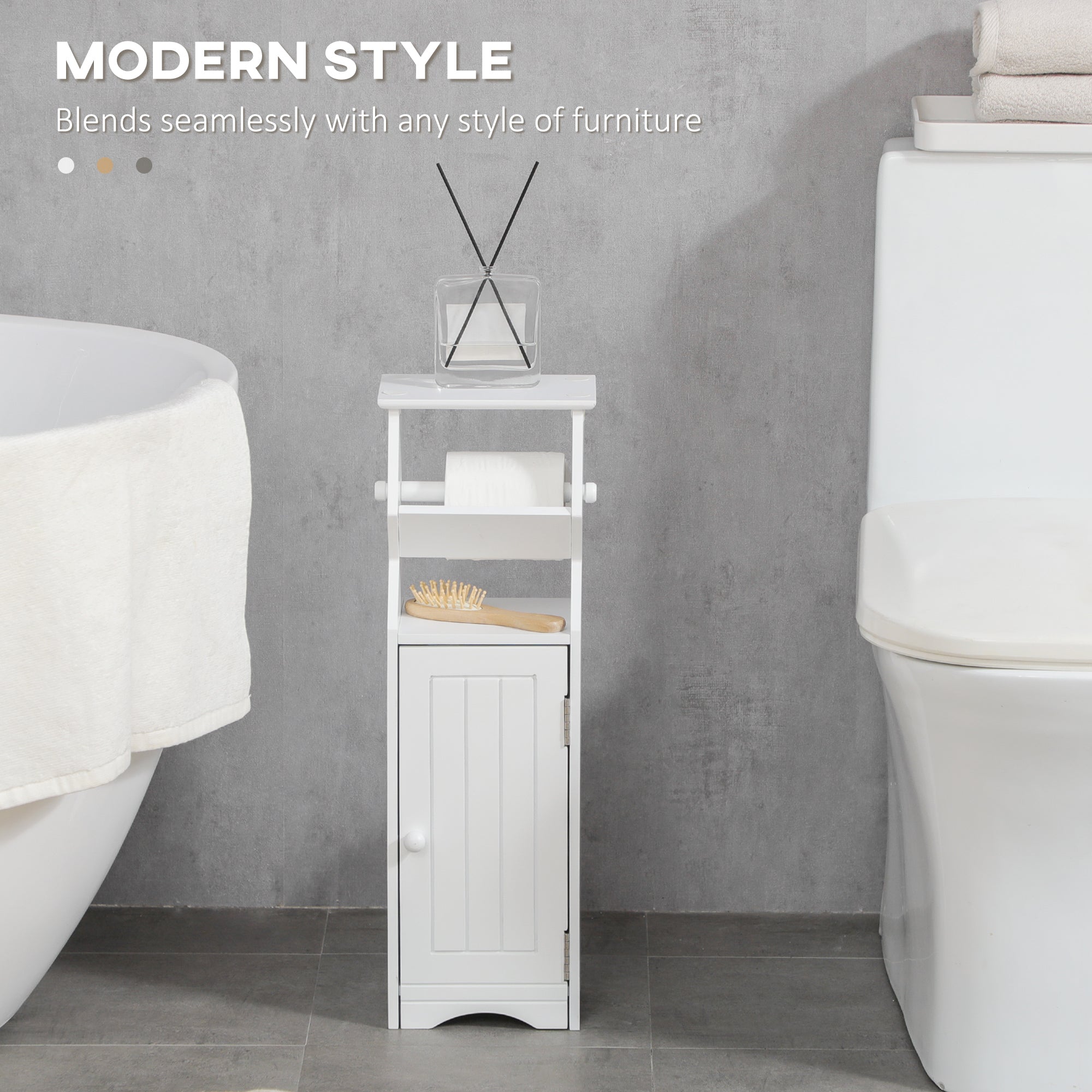 EASYCOMFORT Mobiletto da Bagno in MDF Bianco con Armadietto e Spazio per Carta  Igienica, 19x15x56 cm