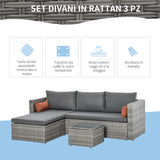 easycomfort easycomfort mobili da giardino set 3 pezzi in rattan pe con 2 divani e tavolino da caffe grigio