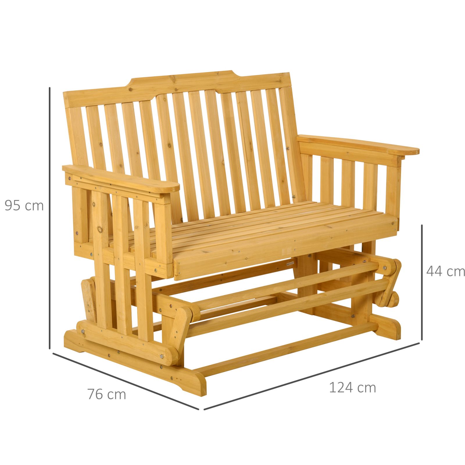 EASYCOMFORT Panchina a Dondolo da Giardino e Terrazza per 2 Persone con  Braccioli, 124x76x95cm Legno Naturale