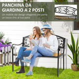 easycomfort easycomfort panchina da giardino a 2 posti in metallo e legno schienale decorato e braccioli 127x52x88cm nero