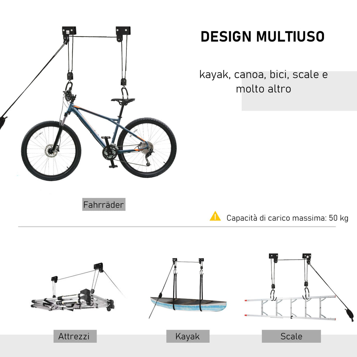 easycomfort easycomfort paranco per kayak sistema di puleggia ganci max carico 50kg in acciaio pp ean 8054111841078