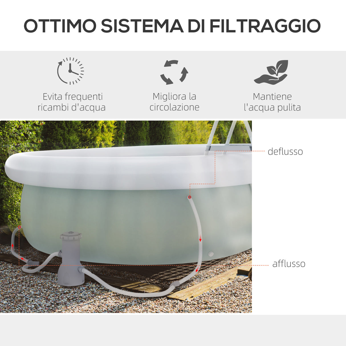 easycomfort easycomfort piscina fuori terra con telaio in acciaio filtro e scaletta per 8 persone 540x304x106cm grigio