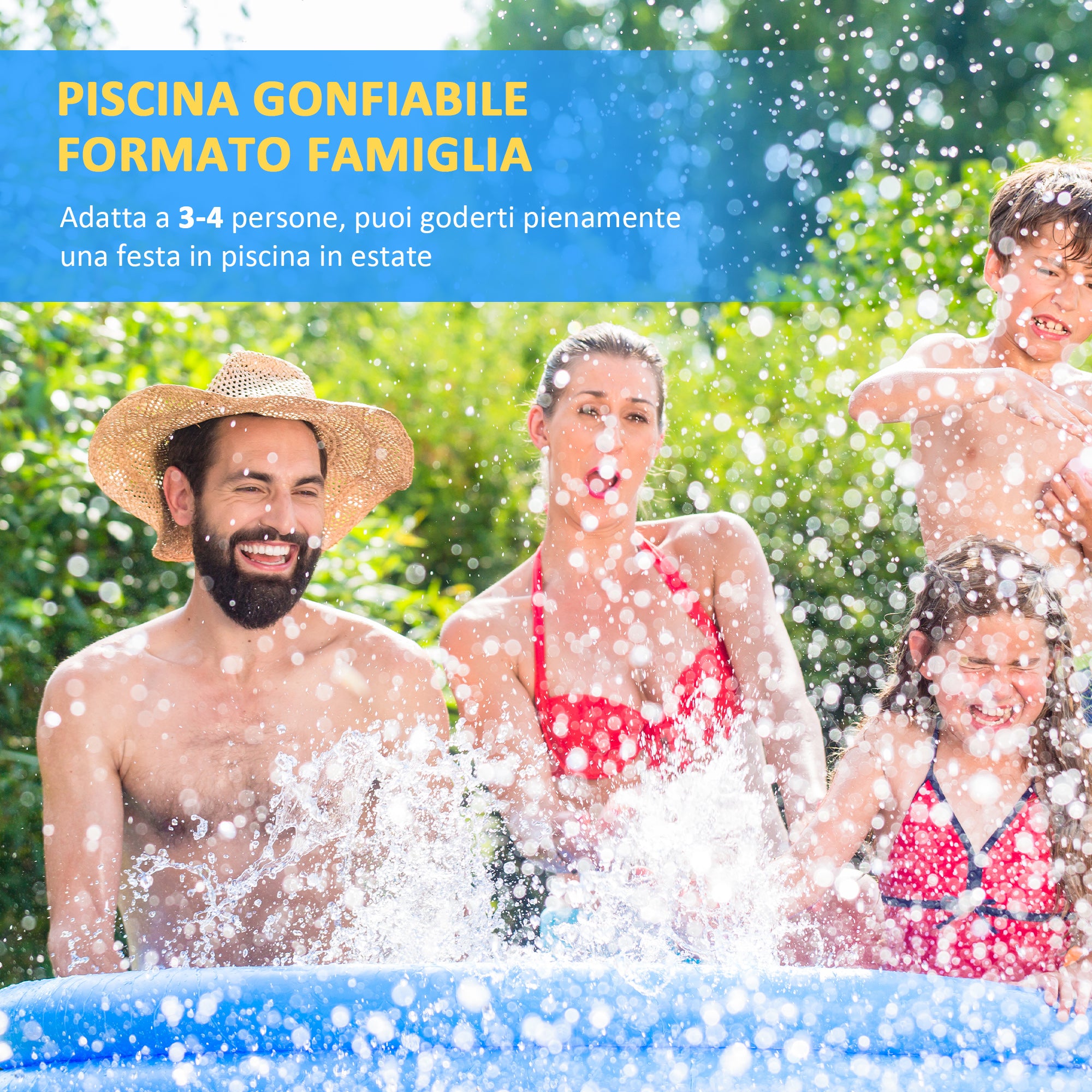 EASYCOMFORT Piscina Gonfiabile da Giardino per 3-4 Persone in PVC a 3  Strati con Valvola di Scarico e Pompa Manuale Inclusa, Φ274x76cm, Blu