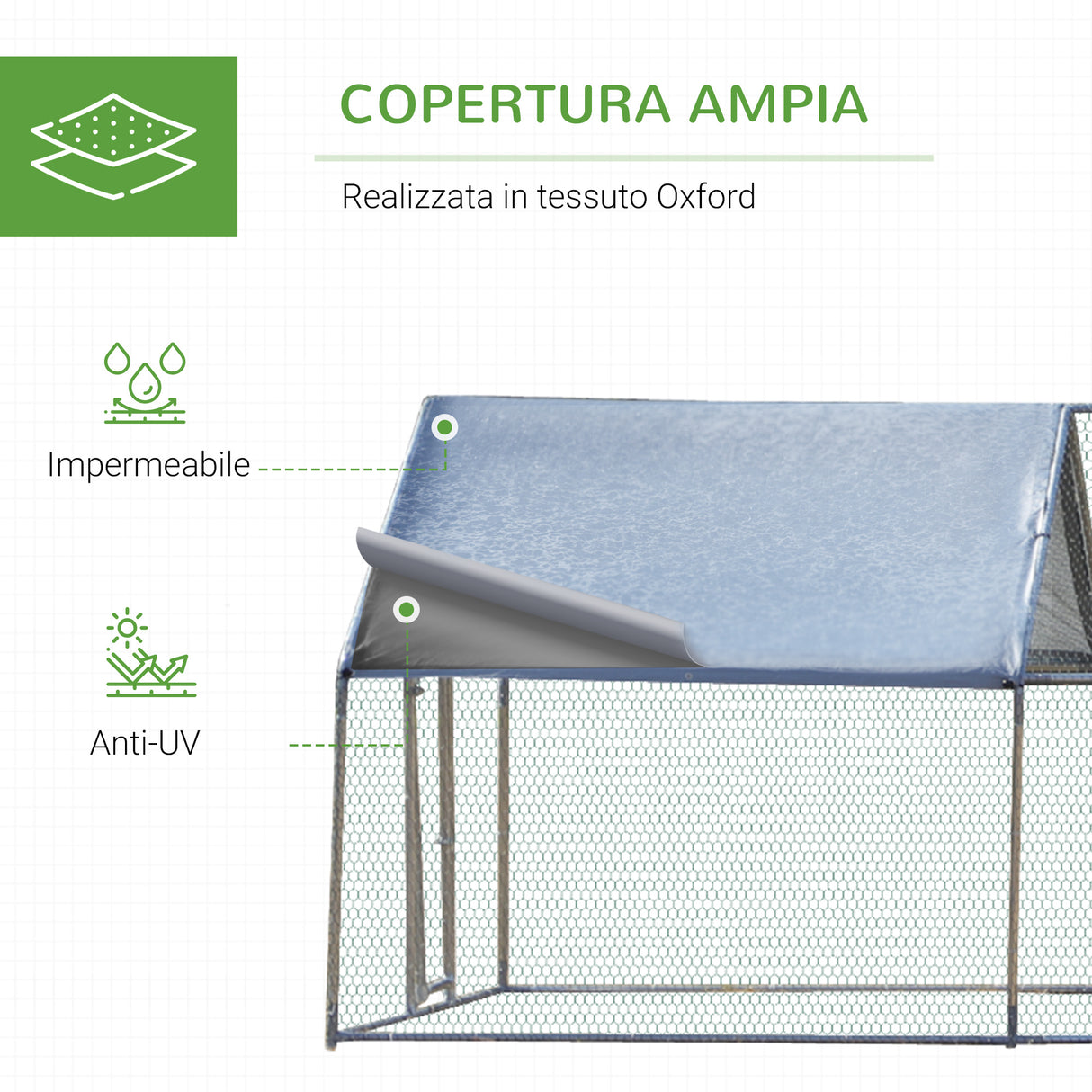 easycomfort easycomfort pollaio per galline in metallo zincato con copertura resistente acqua e raggi uv 300x800x195cm