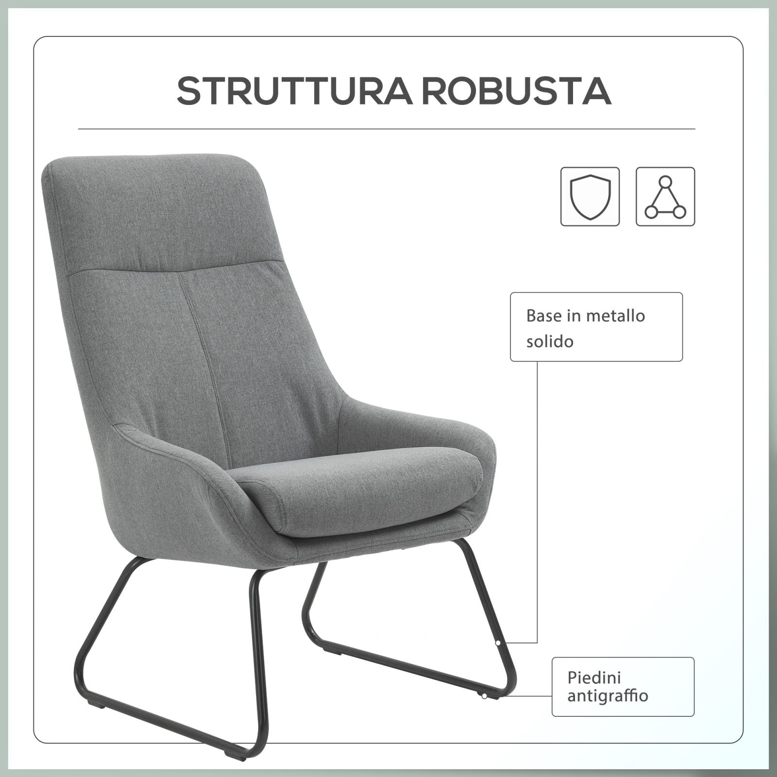 EASYCOMFORT Poltrona Moderna con Pouf Poggiapiedi, Set Vellutato e  Imbottito con Gambe Dorate, Grigio