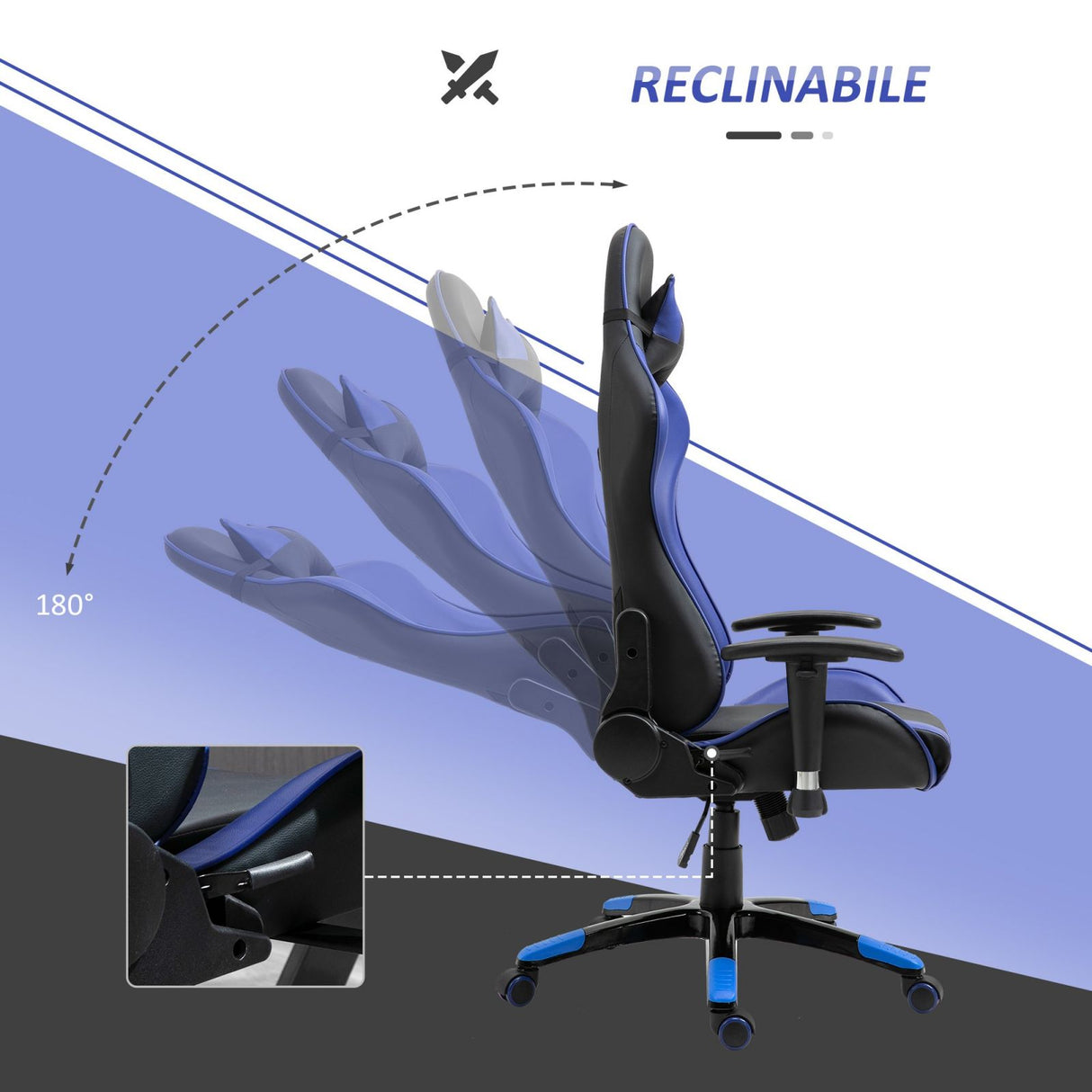 easycomfort easycomfort poltrona da ufficio gaming girevole reclinabile nero e blu ecopelle ean 8055776914725