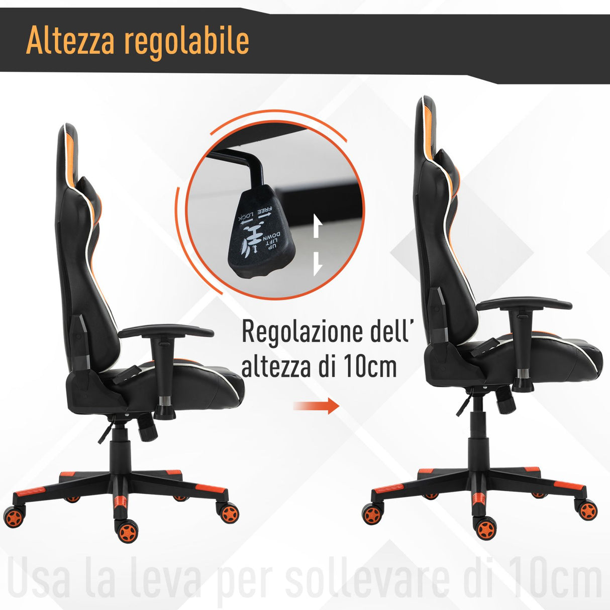 easycomfort easycomfort poltrona gaming con altezza e schienale regolabile sedia da ufficio nera e arancione ean 8054144134437