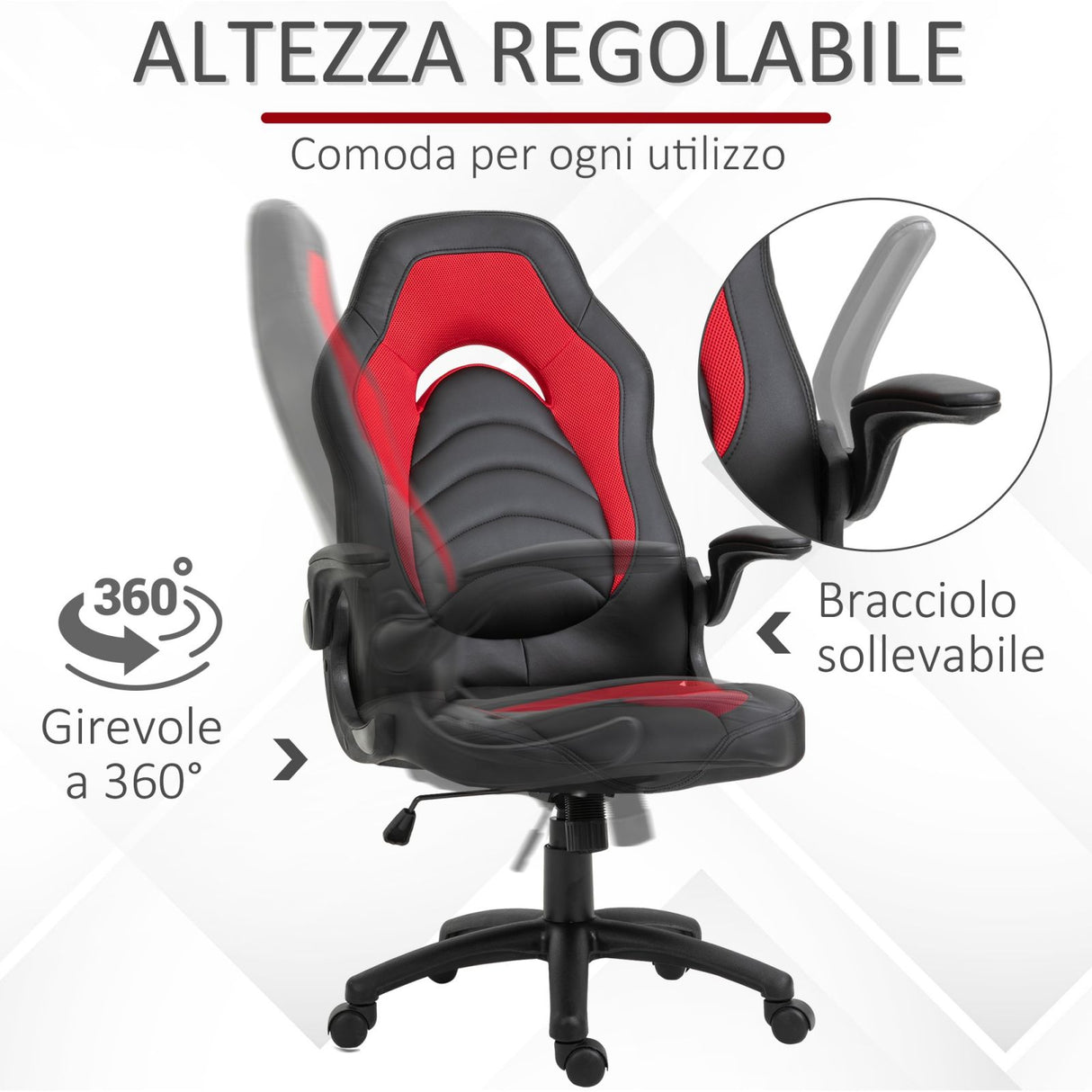 easycomfort easycomfort poltrona gaming da ufficio in similpelle rossa con braccioli pieghevoli altezza e schienale regolabile ean 8054144133645