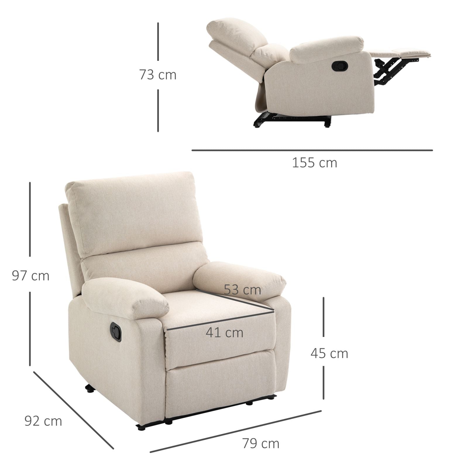 EASYCOMFORT Poltrona Relax con Schienale Reclinabile Manuale in Tessuto  Beige