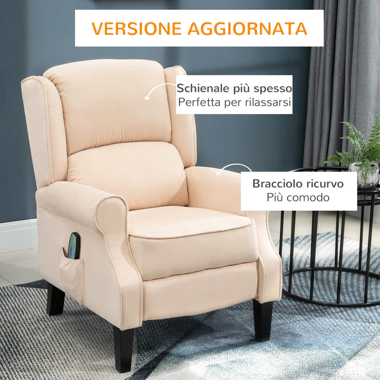 easycomfort easycomfort poltrona relax massaggiante reclinabile con telecomando 78x83x101cm crema