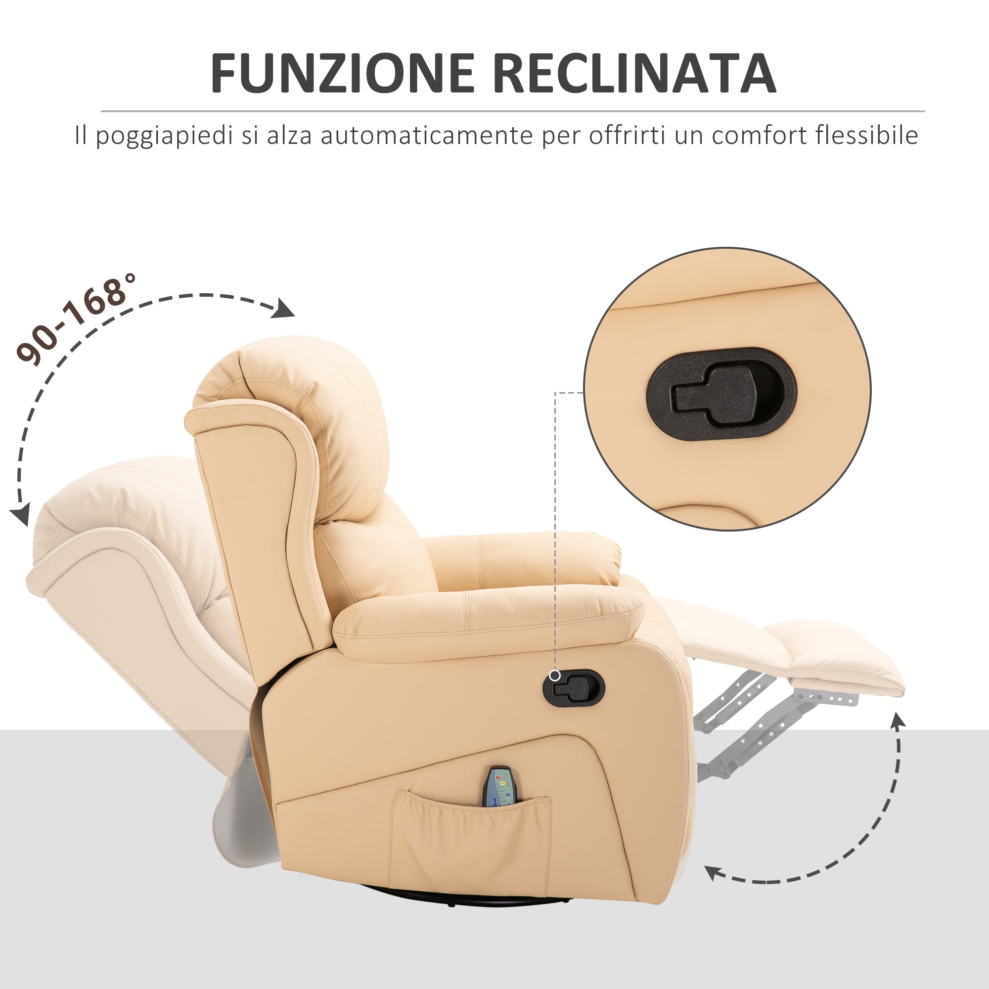 EASYCOMFORT Poltrona Relax Reclinabile Manuale in Similpelle, Marrone,  75x92x99cm