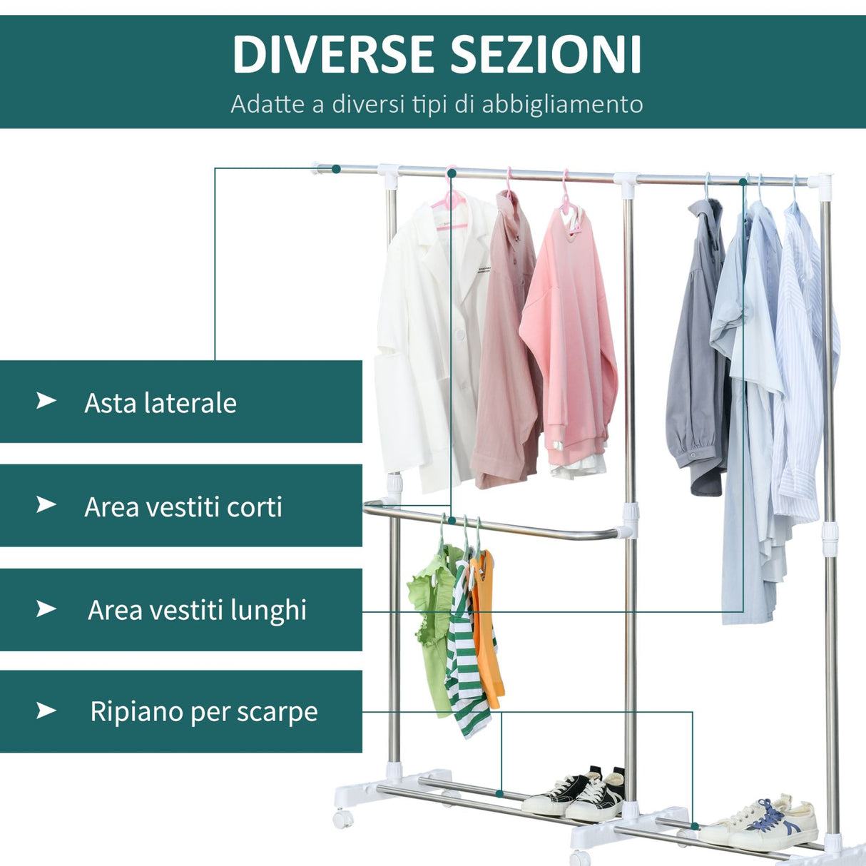 easycomfort easycomfort portaabiti e porta scarpe estensibile a 3 livelli acciaio e pp grigio 93 172x42x95 162 5cm