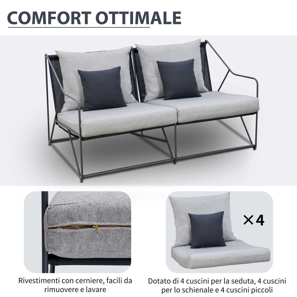easycomfort easycomfort salotto da giardino set divano da esterno e poltrone con tavolino grigio e nero