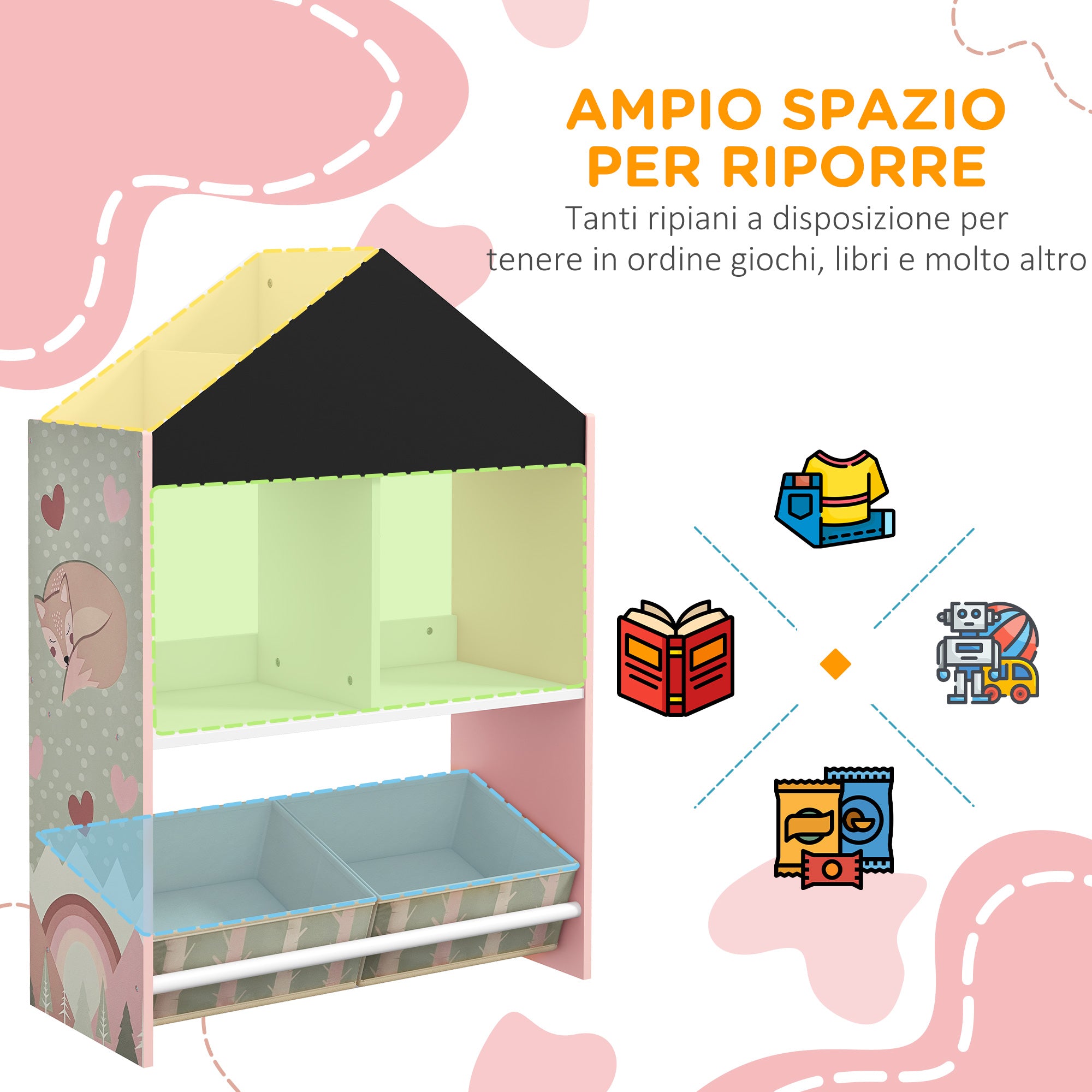 EASYCOMFORT Scaffale Portagiochi per Bambini con Ripiani e Cassetti  Rimovibili, Rosa