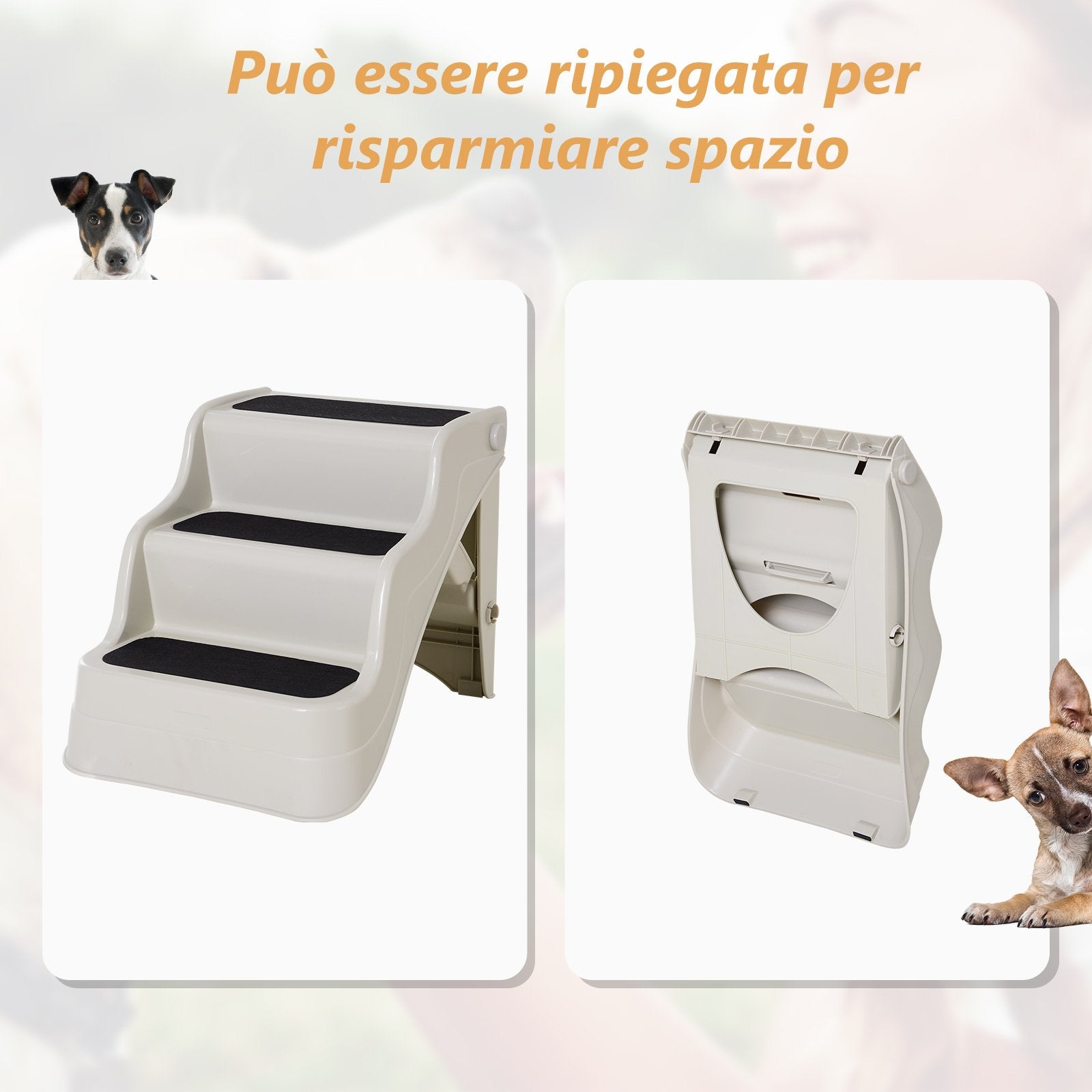 EASYCOMFORT Scaletta per Cani Pieghevole 3 Gradini per Animali Domestici,  Beige, 49x39x39cm