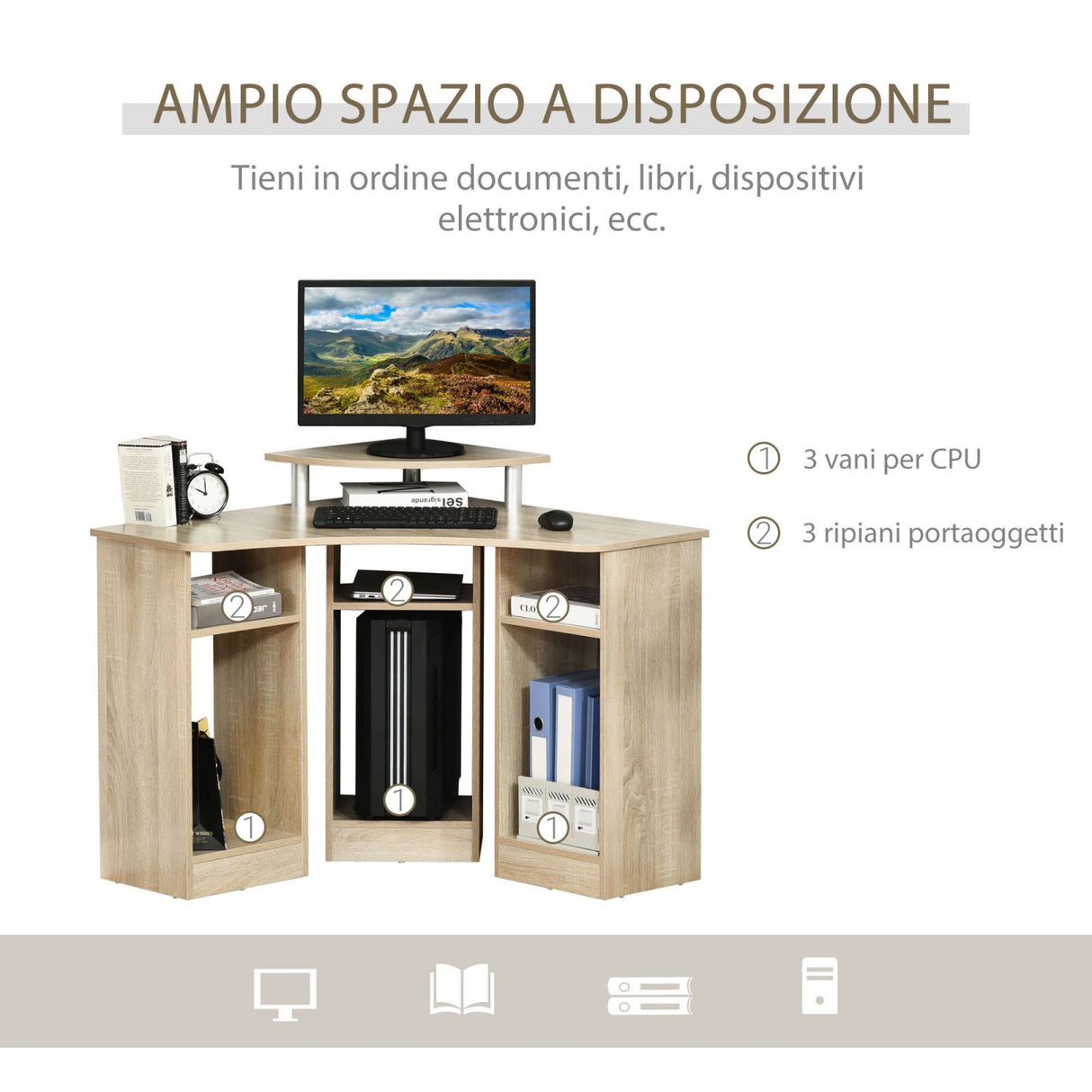 easycomfort easycomfort scrivania angolare porta pc con ripiano per monitor rovere