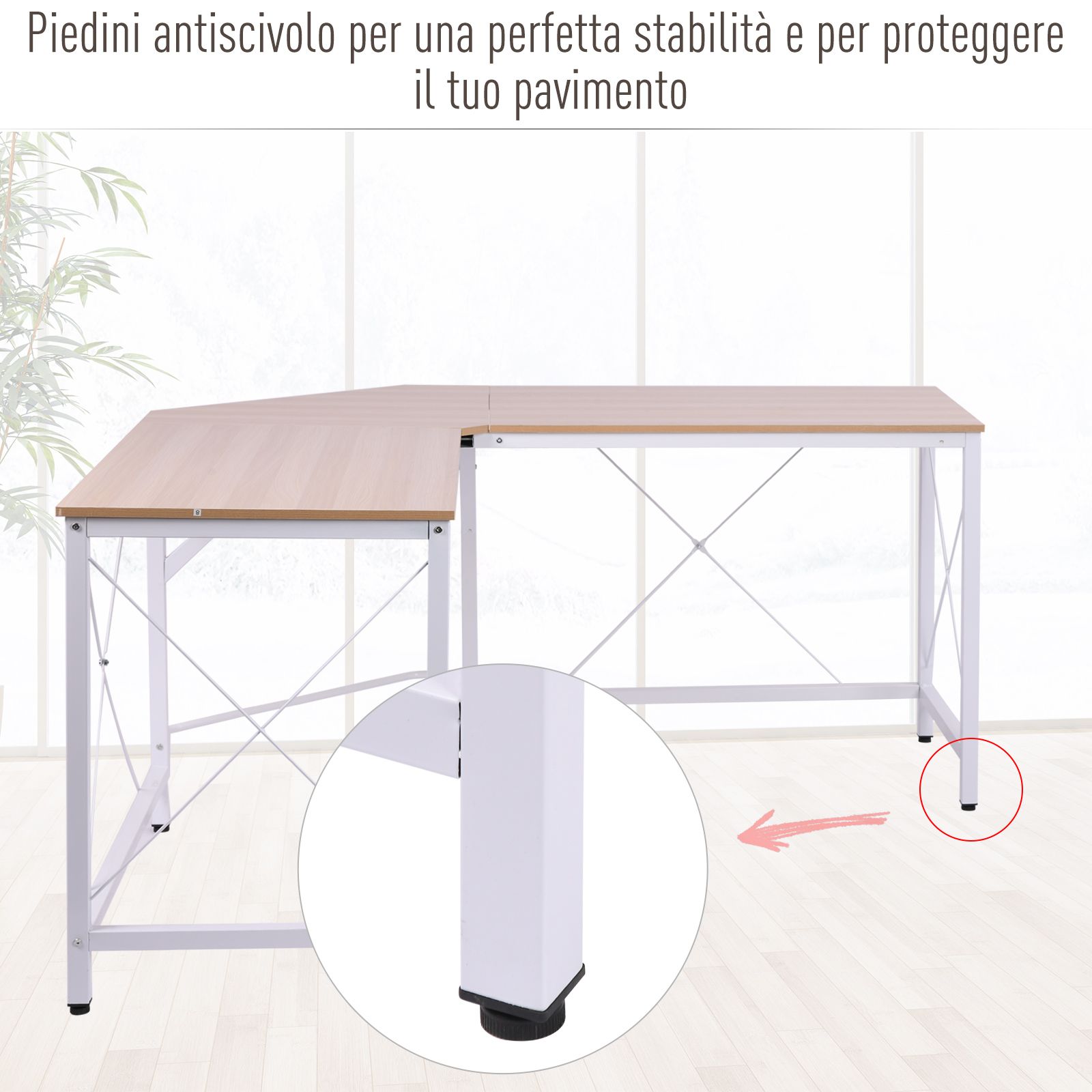 EASYCOMFORT Scrivania Angolo in Legno e Metallo, Nera, 112.5 x 152