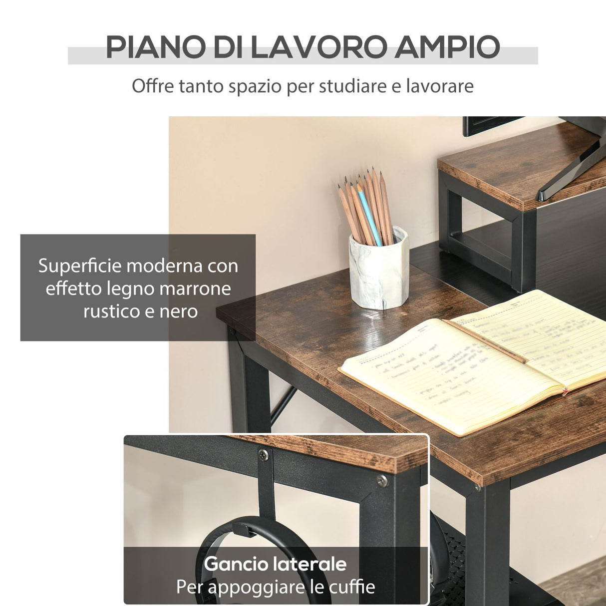 easycomfort easycomfort scrivania con supporto per il monitor marrone nero