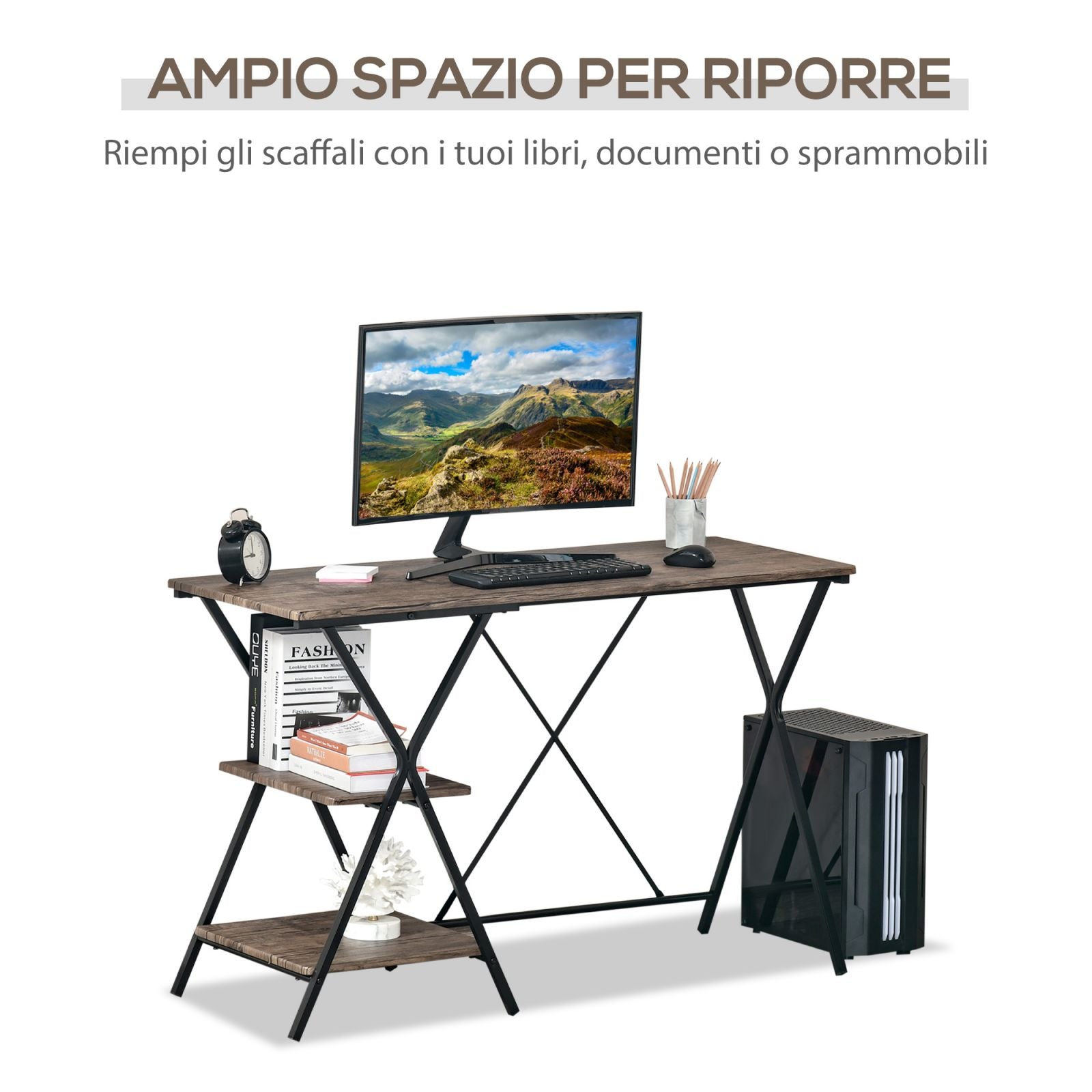 EASYCOMFORT Scrivania da Ufficio, Porta PC in Stile Industriale, Legno,  Marrone, 120x48x78cm
