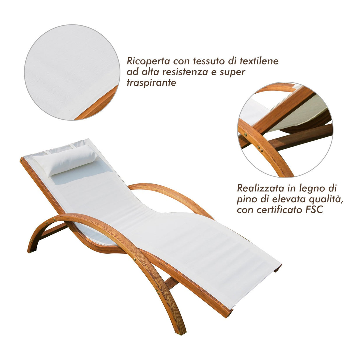 easycomfort easycomfort sdraio lettino prendisole relax da giardino in legno e texilene crema ean 8054144134420