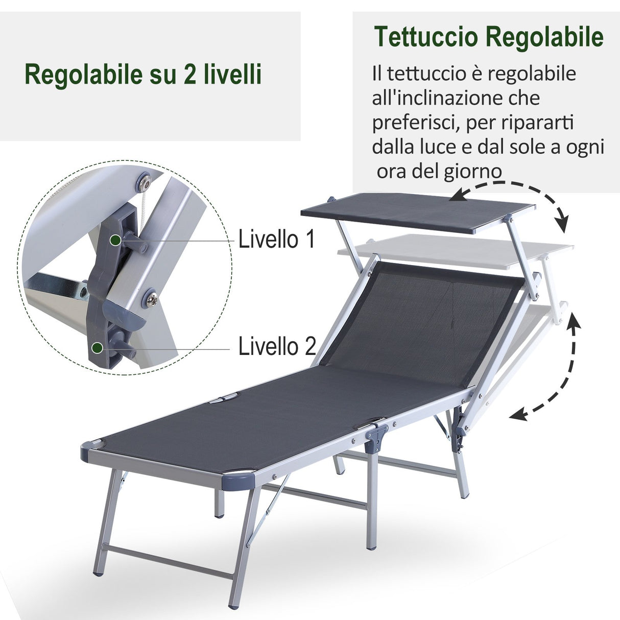 easycomfort easycomfort sdraio pieghevole da giardino con tetto lettino prendisole in alluminio grigio ean 8054144131603