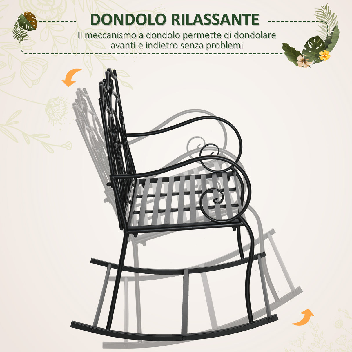 easycomfort easycomfort sedia a dondolo a 2 posti in metallo elegante con schienale decorato da esterni 102x74 5x78 cm nera