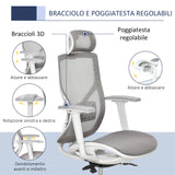 easycomfort easycomfort sedia ergonomica da ufficio con poggiatesta inclinazione e altezza regolabile poltrona girevole basculante con ruote e schiena in rete 67x65x120 128cm grigio