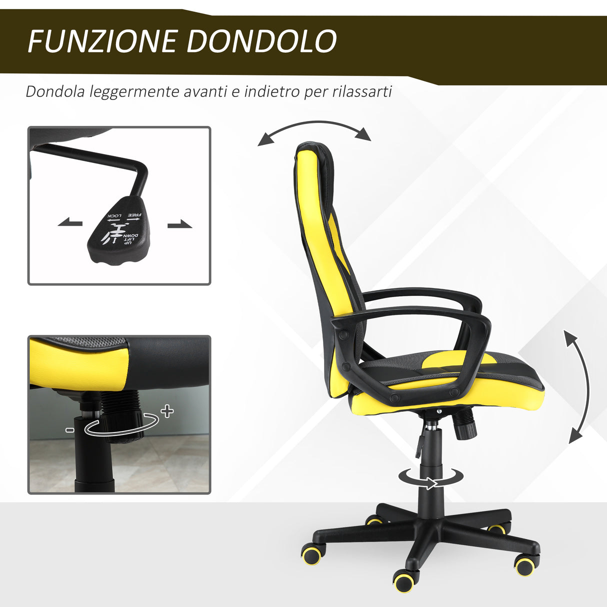 easycomfort easycomfort sedia gaming ergonomica poltrona da ufficio girevole con rotelle in similpelle nera e gialla altezza regolabile