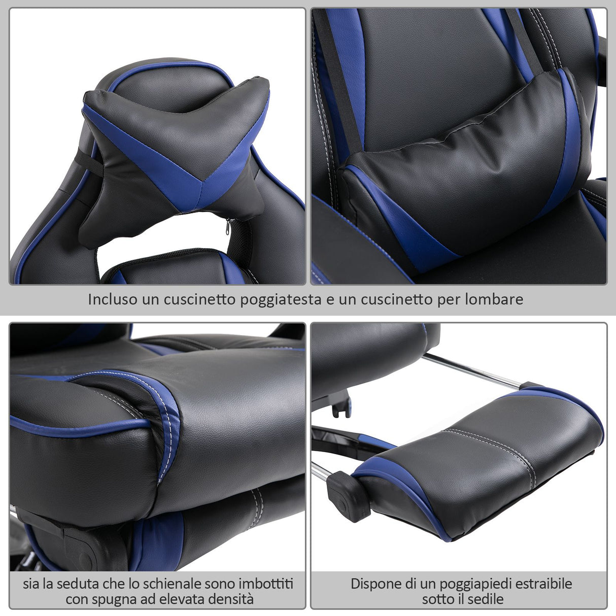 easycomfort easycomfort sedie da ufficio sedia da gaming sedia da scrivania ergonomiche con rotelle in ecopelle blu e nero ean 8055776915760