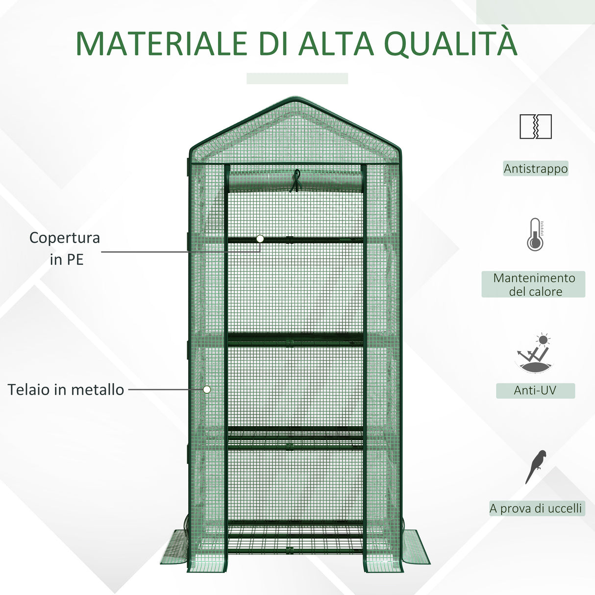 easycomfort easycomfort serra da giardino a 4 ripiani in acciaio copertura in pe e porta avvolgibile 69x49x158 cm verde