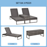 easycomfort easycomfort set 2 lettini prendisole con tavolino in pe rattan grigio