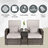 easycomfort easycomfort set 2 poltroncine da giardino reclinabili con poggiapiedi e tavolino in pe rattan marrone ean 8055776912936